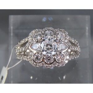 New JTV BELLA LUCE Cocktail Ring SlMULATED DlAMOND Sterling Silver CLUSTER sz 7